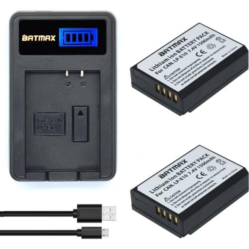 Batmax 2X 7.4v Bateria LP-E10 Battery LP E10 LPE10+LCD USB Charger for Canon 1100D 1200D Rebel T3 T5 KISS X50 X70 Camera