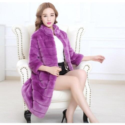 Coat 2020 Womens Faux Winter Jackets Imitation Rex Rabbit Female Fashionable Black Fur Coats Maxi WXF094