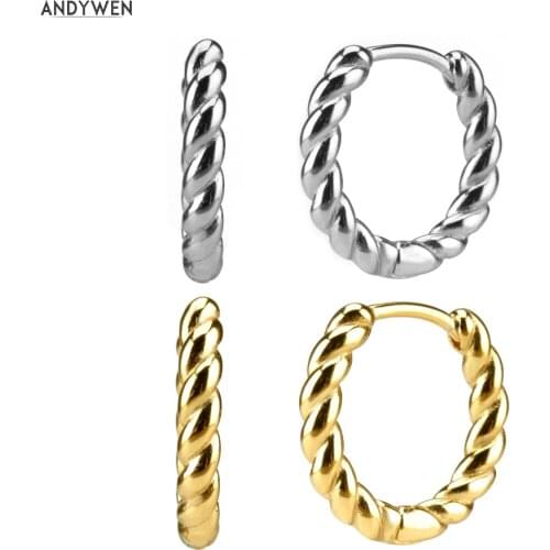 ANDYWEN 925 Sterling Silver 10mm Screw Huggies Middle Hoops Women Loops Round Pendiente Luxury Jewelry 2020 Fashion Wedding