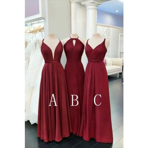 A-Line Long Chiffin Burgundy Multi Style Bridesmaid Dresses Floor Length Criss Cross Back V-Neck Robes de Soirée for Women