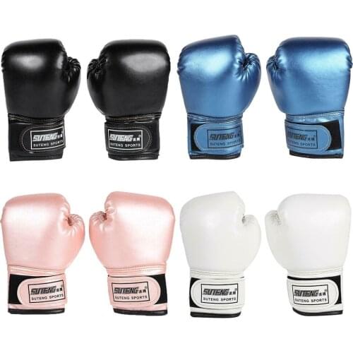 1 Pair Kids Boxing Punching Muay Thai Kickboxing Training Leather Gloves Muay Thai Sparring Punching Kickboxing 4 Colors