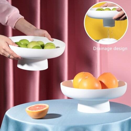 1Pc Simple Plastic Round Fruit Plate Household Kitchen Vegetable Drain Basket Candy Snack Storage Tray