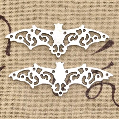 10pcs Charms Flying Bat Vampire Dracula Halloween 56x19mm Antique Bronze Silver Color Pendant Making DIY Tibetan Jewelry