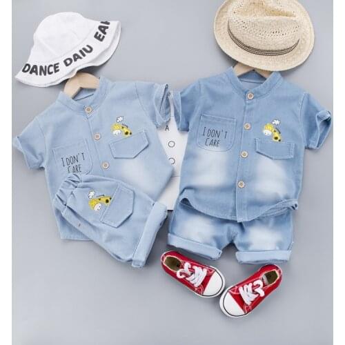 Toddler Baby Boys Clothing Set Infant Clothes Cartoon Giraffe T-shirt + Denim Shorts 2PCS Kids Casual Suit Children Tracksuit