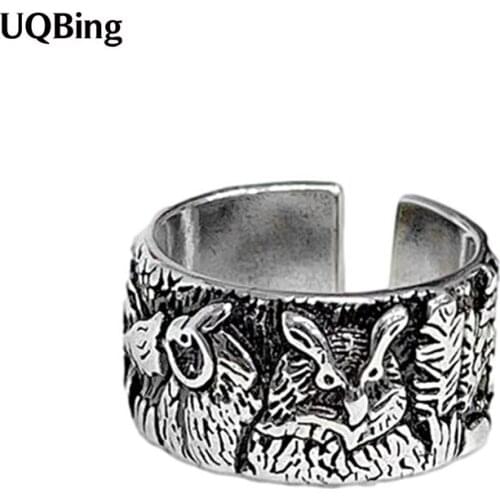 2021 Vintage Thai Silver Womens Forest Rabbit Rings Gifts 925 Silver Jewelry