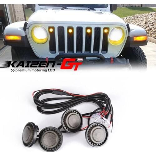 4PCS Smoked Lens 6000K Xenon White LED Car DRL Front Grille Lights w/wiring harness Kit For 2007-2017 Jeep wrangler JK 12V 24V