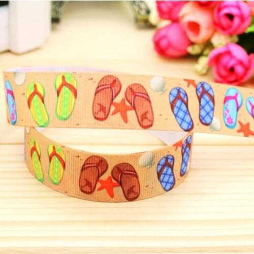 7/8'' Free shipping summer slipper printed grosgrain ribbon hairbow headwear party decoration diy wholesale OEM 22mm P5429