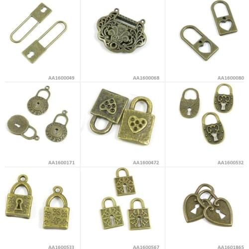 Antique Bronze Tone Jewelry Making Charms Heart Lock Magic Love I You of Chinese Lucky Longevity Long Bracelet Pendant Necklace