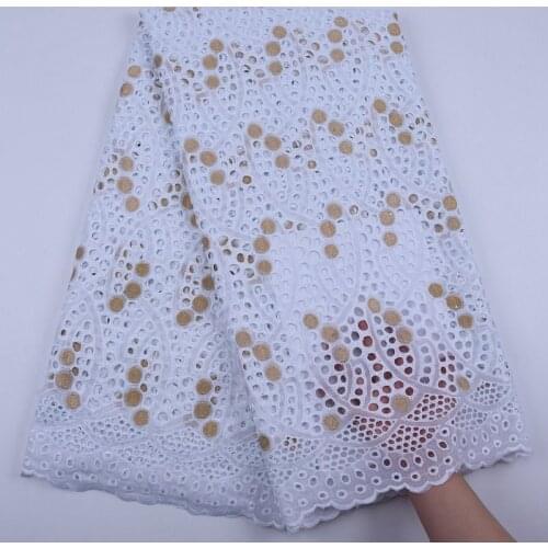 White And Gold Punch African Cotton Lace Fabric High Quality Swiss Voile Lace In Switzerland Pure Cotton For Wedding Sew S1778