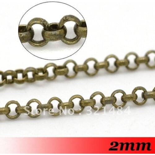 Free Ship! 2mm 100meter Antique bronze Bulk Supplies Metal Findings Necklace chain Circle O cross Rolo Link chains for jewelry