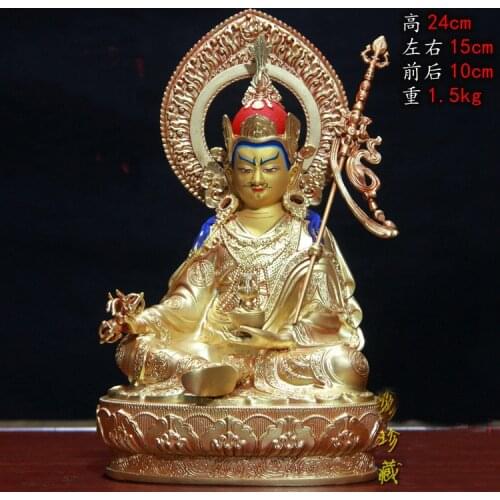 Buddhism Nepal Tibet temple HOME high grade gilded copper Padmakara Guru Rinpoche Buddha statue bless safe health good luck
