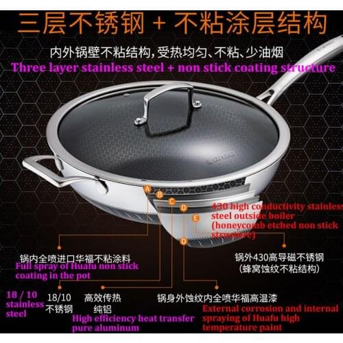 Household Pot Cooking Pot Kitchen Pots and Pans Kitchen Wok Stainless Steel Uncoated Non-stick Wok Pan Gas Induction Cooker