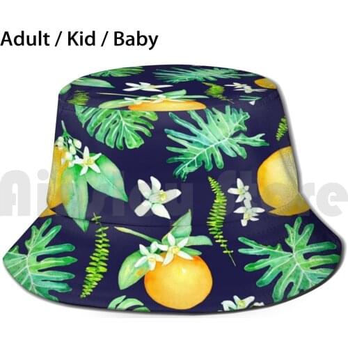 Citrus Tropics - Midnight Sun Hat Foldable UV Protection Tropical Leaves Palm Leaves Citrus Orange Orange Blossom Florida