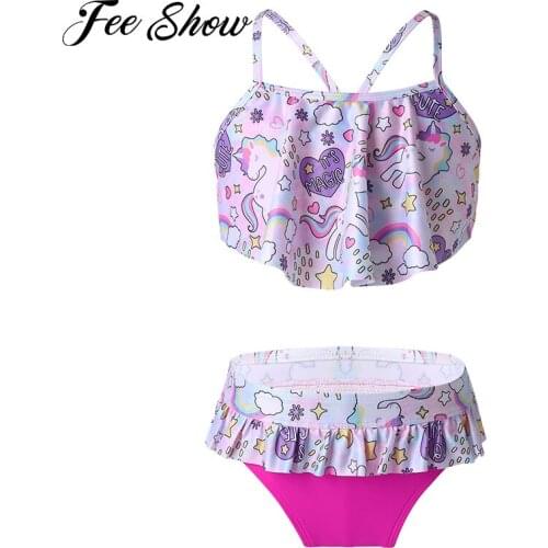 Kids Girls Bikini Sets Brazilian Swimsuit Swimwear Spaghetti Straps Ruffle Tube Top with Bottom Set Beach Swimwear Bathing Suits