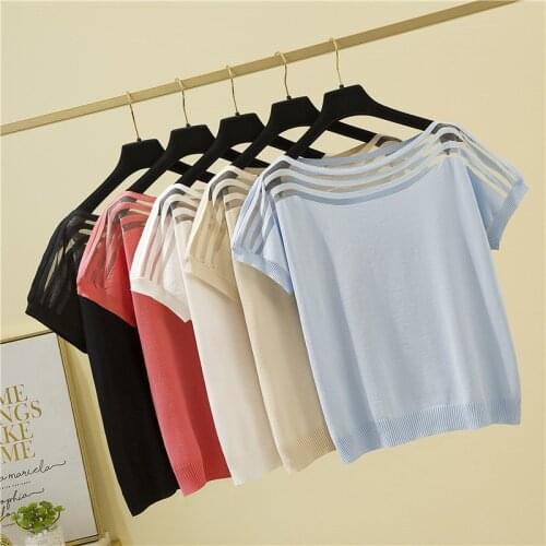 Summer Short Sleeve Tshirt Women Plus Size Loose Korean Slim Ice Silk Solid T-shirt O Neck Chic Splicing Casual Tee Blusas 13692