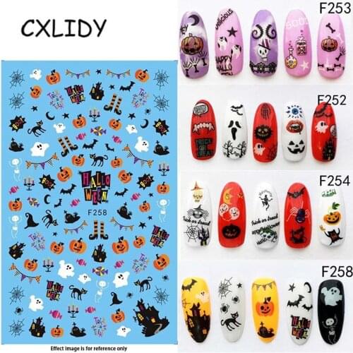 Halloween Decoration Manicure Sticker Skull Ghost Bat Spider Pumpkin Sticker Simulation Nail Sticker qq227