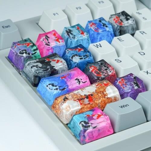 Custom Resin Keycaps For Mechanical Keyboard Scenery Koi Key Cap Gaming Accessories Personalized Keycap 1Pc