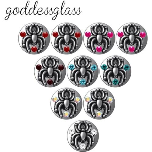 Beauty 10pcs mixed Round Rhinestones Spider 12mm snap buttons fit 12mm snap bracelet jewelry wholesale KZ9124