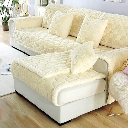Creamy-white Winter Thick Plush Sofa Cover Flannel Soft Warm Flannel Sofa Cushion Backrest Pillow Sase Slipcover Combination Kit