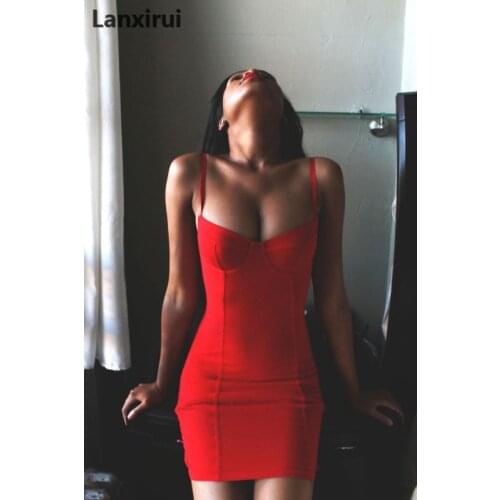 Summer Dress Sexy Women Dress Vestidos Spaghetti Strap Package Pencil Bodycon Solid Sexy Mini Party Dresses Red S -Xl
