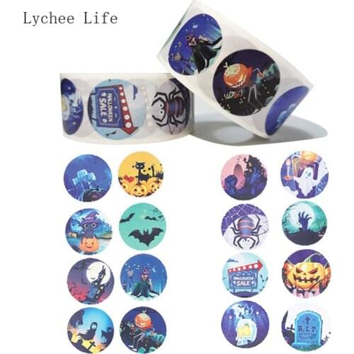 Lychee Life 500Pcs Halloween Pumpkin Decor Labels Seal Scrapbooking Stickers Diy Gift Paper Sticker Handmade Crafts