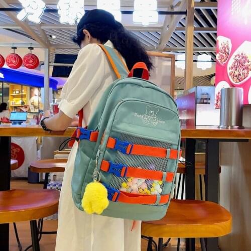 Japanese Preppy Style Kawaii Backpack School Bags For Teenage Girls With Belts Mesh Pocket Backpacks Nylon Book Bag Mochilas