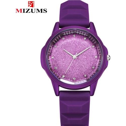 Mizums Minimalist Wrist Watch Women Casaul Ladies Quartz Watches Female Purple PU Strap Shining Crystal Dial Reloj Mujer Gift