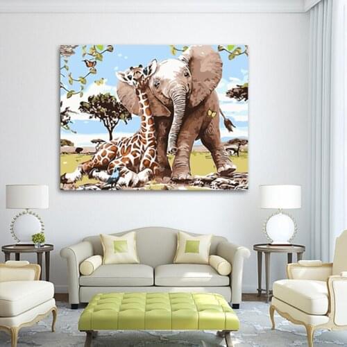 DIY painting by numbers elephant giraffe creative adult hand-painted living room decorative painting