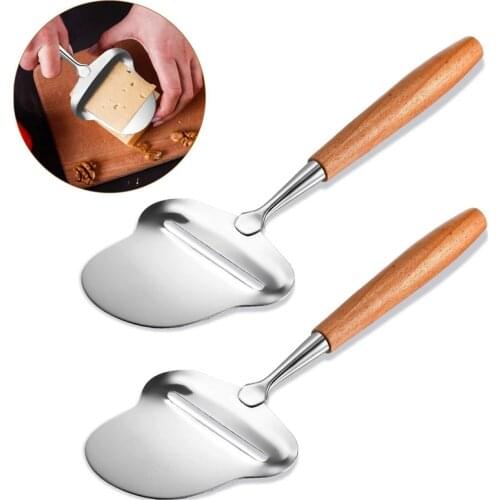 New 2 Pieces Cheese Slicer Spatula Plane Cheese Planer Ham Shaver Sliced Cheese Spatula Wood Handle Durable Kitchen Tool