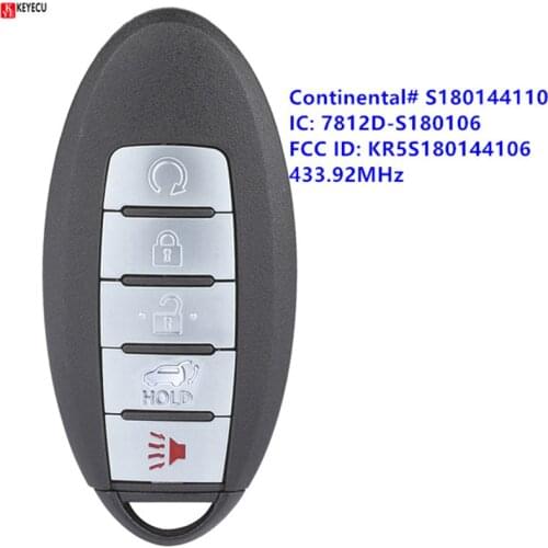 Keyecu New Replacement Remote Car Key Fob 5 Button 433.92MHz for Nissan Rogue 2017 2018 S180144110 285E3-6FL7B