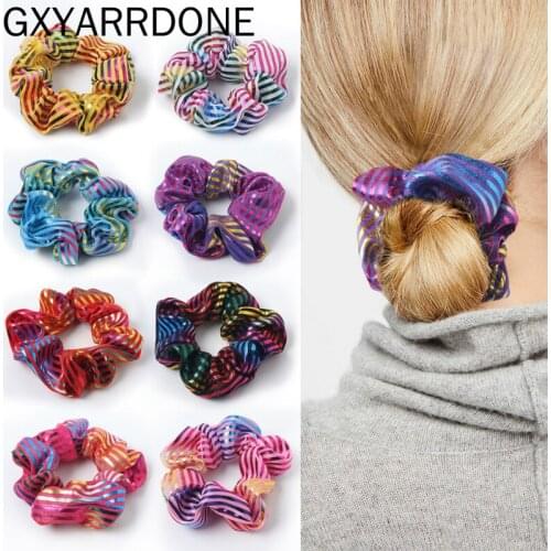 2020 New Mermaid Pattern Elastic Hair Scrunchies For Girls Women Shiny Hair Ties Ponytail Holder Striped Hair Band Accessories