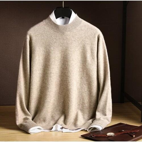 LHZSYY 2020 Mens New High-end Long-sleeved Knitted 100%Pure Wool Sweater Fashion Large size Half High Neck Cashmere Sweater Men
