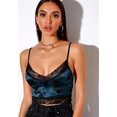 2021 New Ladies Sexy Lace Small Floral Velvet Camisole Thin Spaghetti Belt Bodycon Slim Bow Tie V-Neck Top Carnival Night Wear