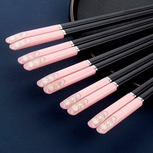 Zollor 5 Pair Personality Alloy Creative Flower Animal Chopsticks Chinese Stylish Healthy Chopsticks Metal Non-slip Design