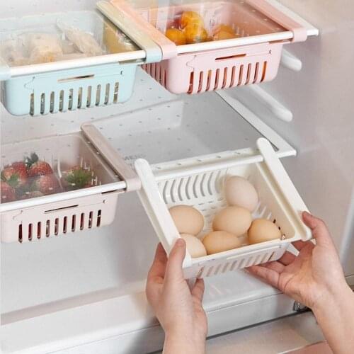Adjustable Stretchable Refrigerator Organizer Drawer Basket Refrigerator Pull-out Fresh Spacer Layer Storage Rack Box Holder