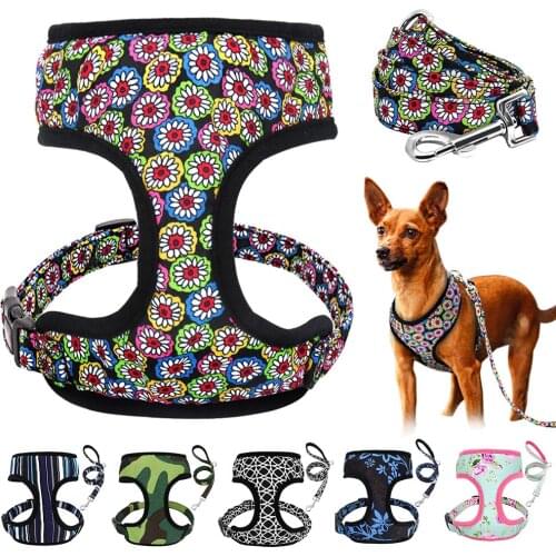 Adjustable Nylon Dog Harness Leash Set Breathable Printed Puppy Pug Pet Vest Leashes Outdoor Walking Leash Lead For Dogs Cats