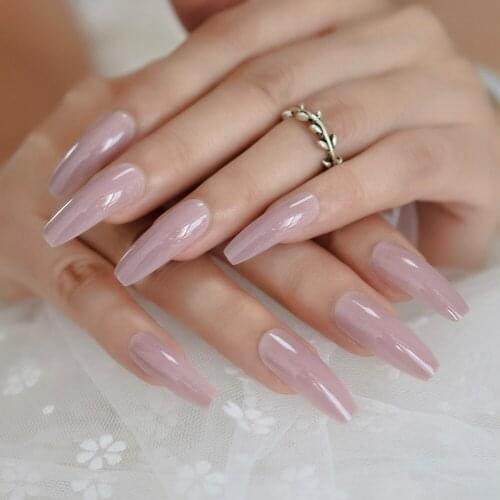 RosyBrown Long Daily False Nail Coffin Flat Soild Color Natural Full Cover Fingernails Pearlescent Girl Daily Nail Tips