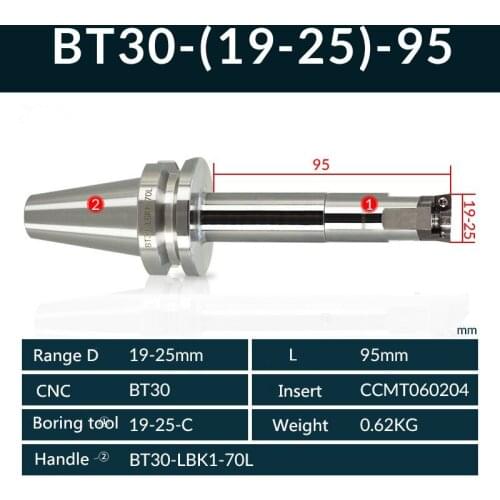Handle BT30 and High precision RBH19-25 Twin-bit Rough smooth Boring Head cutter used for deep holes, for insert, boring tool