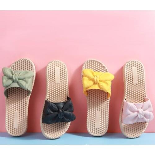 Women Summer New Slippers Fresh Bow Female Sandals Student Bathroom Non-slip Indoor and Outdoor Wear Flip-flop Beach Slippers