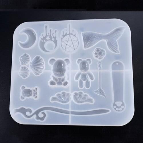 SNASAN bear moon star shell fish tail Hairpin Silicone Mold jewelry tool UV epoxy resin molds Dried Flower Resin Crafts