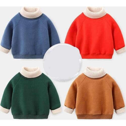 Baby Boys Sweatshirt Children Solid Thick Hoodies Autumn Winter High Collar Plus Velvet Sweatshirt for Toddler Boy Kids Clothes