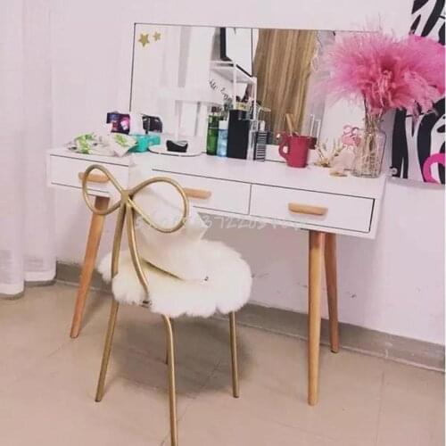 Tieyi Golden Net Red Stool Dressing Makeup Armchair Creative Bedroom Thickened Bow Chair Simple