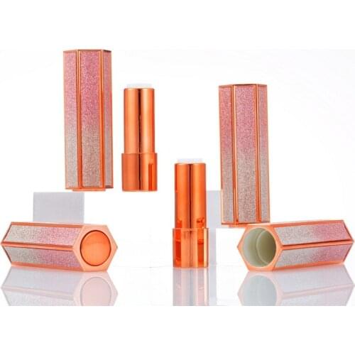 100pcs 3.5g Press Lipstick Tubes Super Flash Hexagon Empty Lip Balm Container DIY 12.1MM Makeup Pink Spring Tube