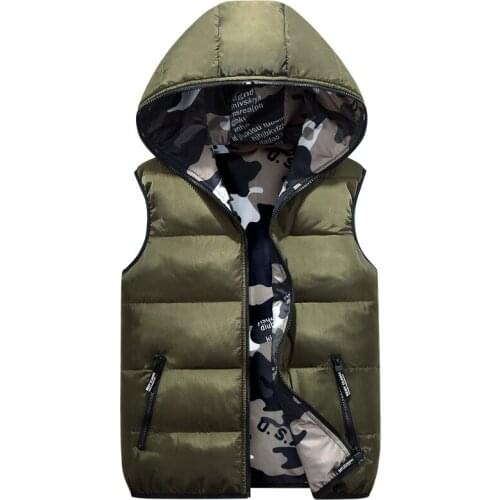 Women Plus Size Hooded Two Side Camouflage Warm Winter Black Jacket Outerwear Sleeveless Coat