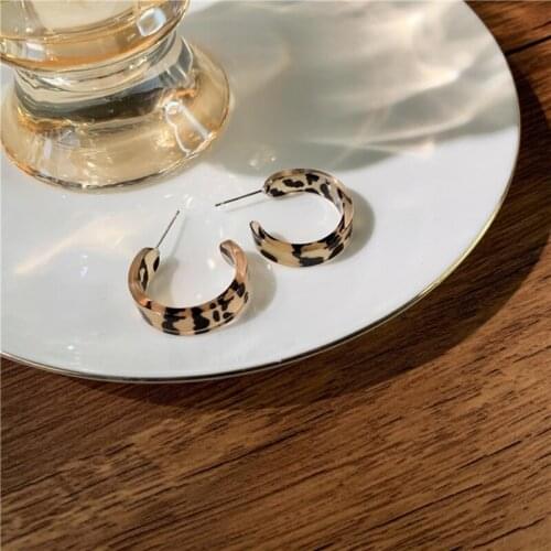 Leopard Print Acrylic Hoop Earrings Open Stud Earring Drop Earrings Valentines Christmas Day Gifts for Women Girls
