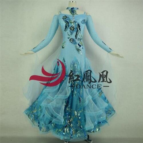 Women Standard Ballroom Dresses Girls Long Sleeve Lycra Stretchy Dancing Costume Adult Waltz Ballroom Competition Dance Dress