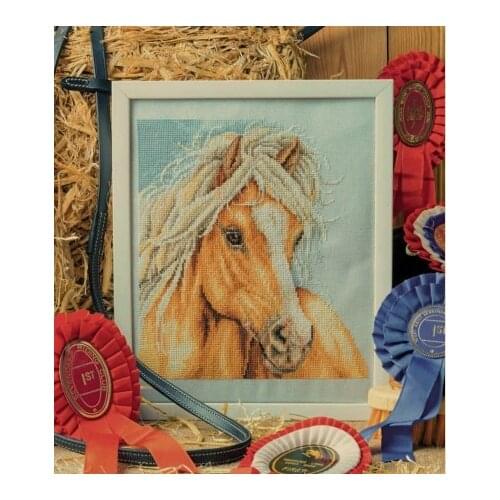 Gold Collection Beautiful Counted Cross Stitch Kit Brown White Horse in Blue