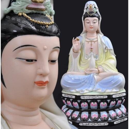16 inch painted gold sitting on the lotus like Avalokiteshvara for Buddhist crafts porcelain ceramic Buddha ornaments