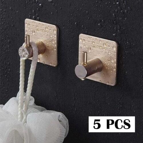 5 PCS Waterproof Strong Adhesive Bathroom Shower Hooks Stainless Steel Wall Sticker Clothes Coat Hat Towel Hanger For Kitchen