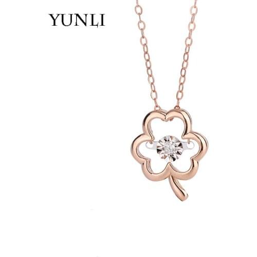 YUNLI Real 18K Gold Pendant Necklace Natural Diamond Flower Pendant Pure AU750 Chain for Women Fine Jewelry Gift PE003